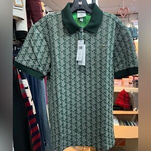 Lacoste men’s classic fit monogram jacquard Green Patterned Polo Shirt size L